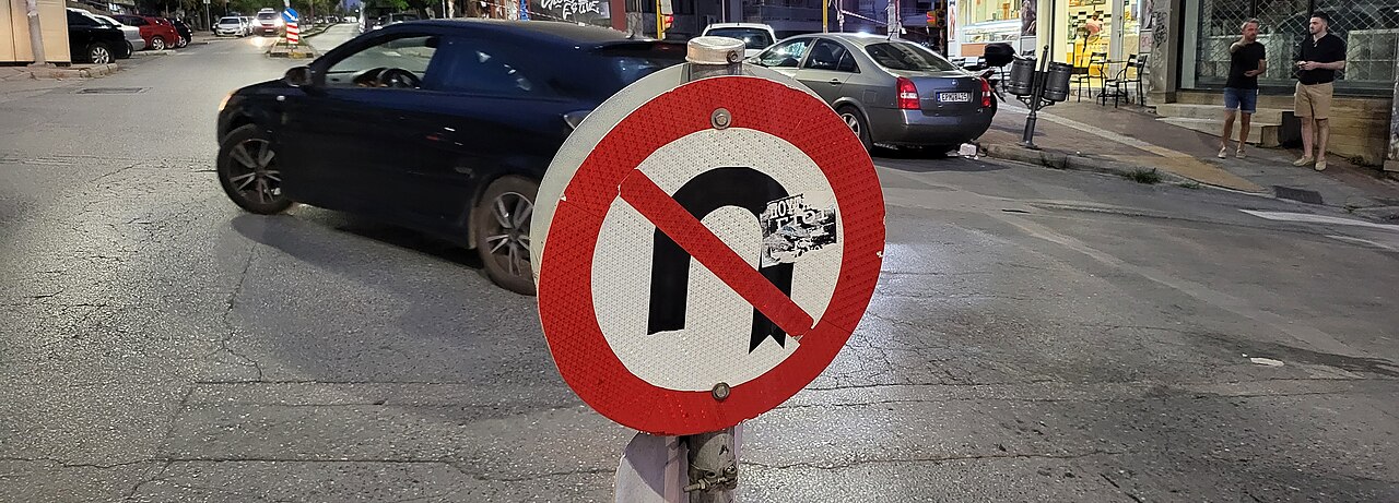 A no U-turn traffic sign.